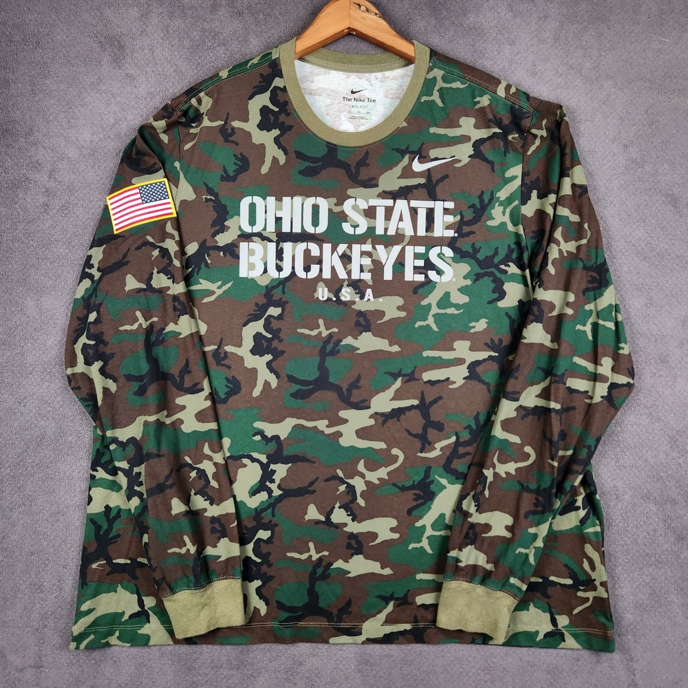 Ohio State Buckeyes Nike Shirt Mens XXL Green Camo Long Sleeve Salute to Service